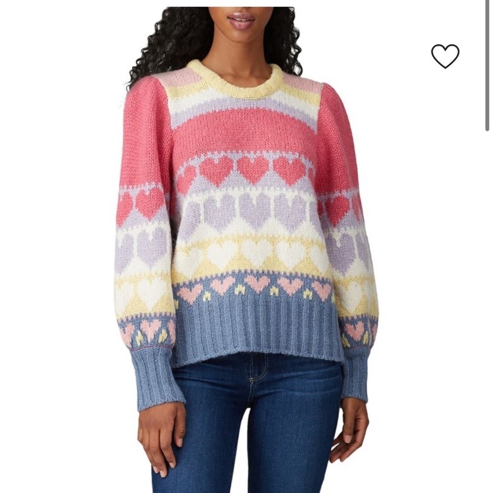 LoveShackFancy Cottagecore Shirelle Pullover Pink and Yellow Heart Sweater
